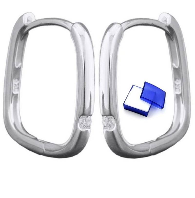 unbespielt Paar Creolen Ohrringe quadratisch mit Zirkonia 925 Silber 15,5 x 15,5 mm, Silberschmuck für Damen von unbespielt