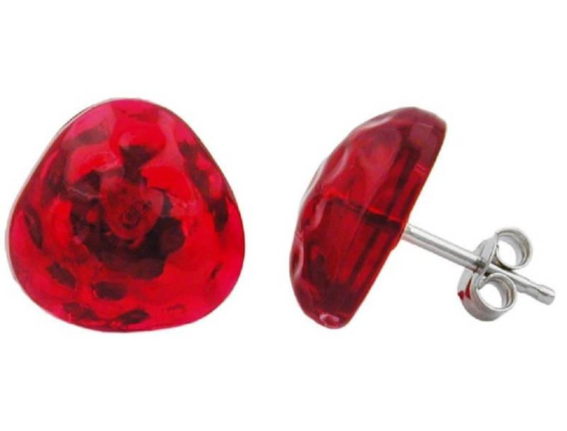 unbespielt Paar Ohrstecker Ohrringe Kunststoff rot transparent 14 mm, Modeschmuck für Damen von unbespielt