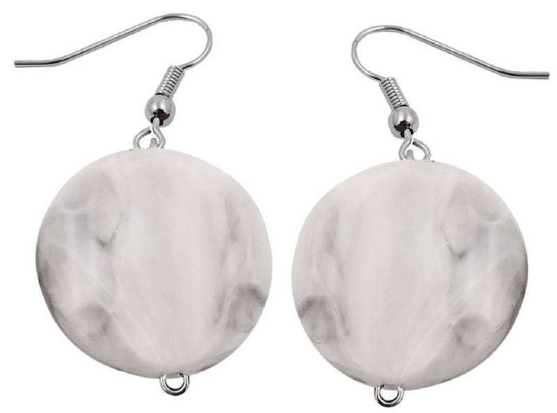 unbespielt Paar Ohrhänger Ohrringe Scheibe Weiß-Grau Graviert Kunststoff 44 x 22 mm, Modeschmuck für Damen von unbespielt