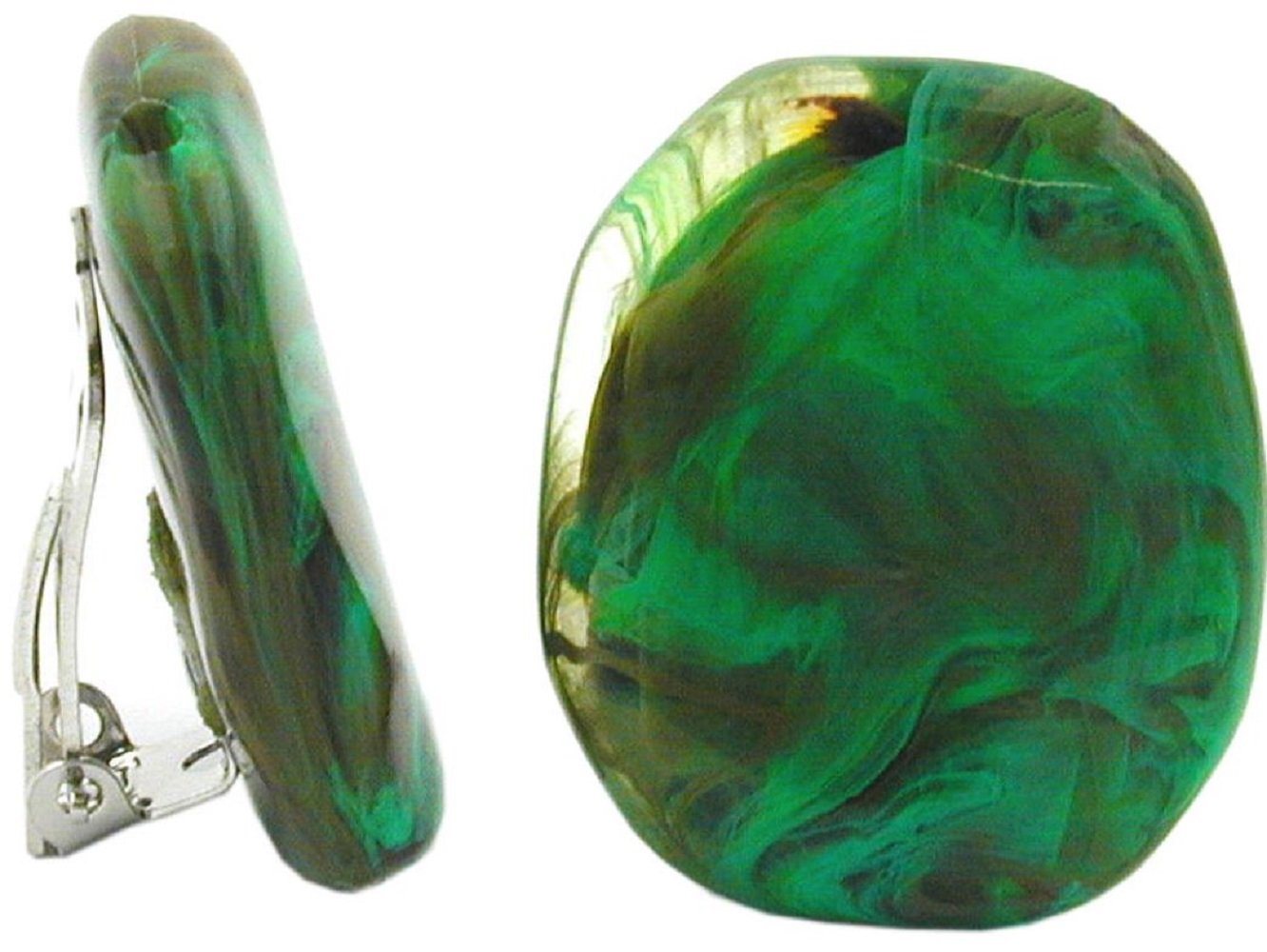 unbespielt Paar Ohrclips Modeschmuck Ohrringe grün braun marmoriert Kunststoff 28 x 23 mm, Modeschmuck für Damen von unbespielt