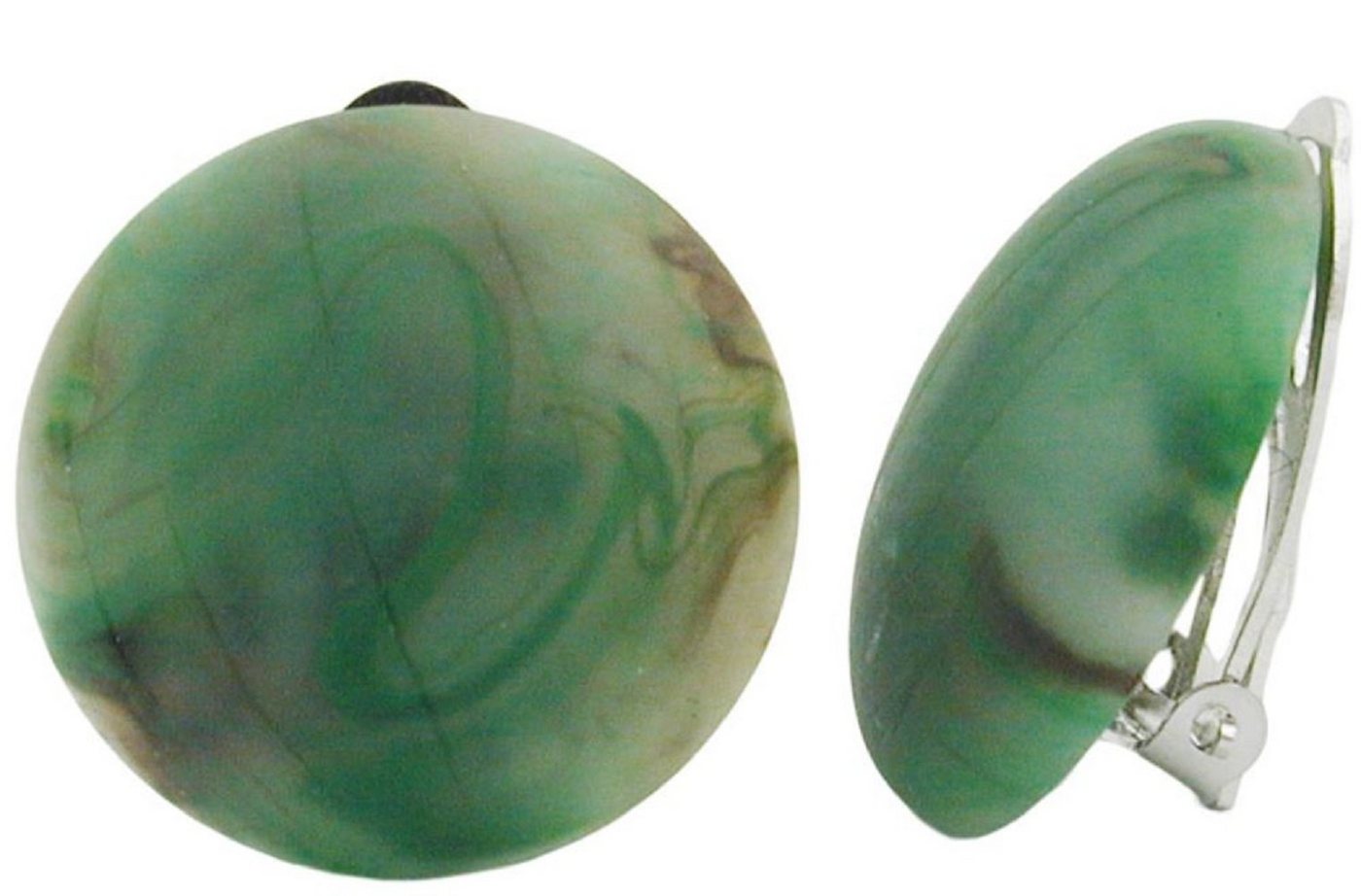 unbespielt Paar Ohrclips Modeschmuck Ohrringe grün-braun marmoriert matt Kunststoff 22 mm, Modeschmuck für Damen von unbespielt