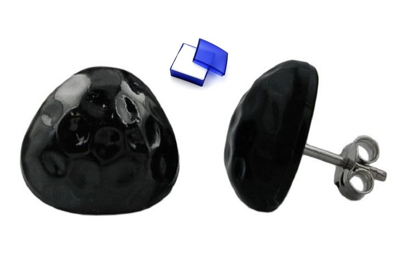 unbespielt Paar Ohrclips Modeschmuck Ohrringe schwarz gehämmert Kunststoff 14 mm kl. Schmuckbox, Modeschmuck für Damen von unbespielt