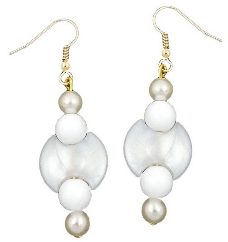unbespielt Paar Ohrhänger Ohrhaken Kunststoff-Scheibe perlmuttfarben weiß glänzend 55 x 17 mm, Modeschmuck für Damen von unbespielt