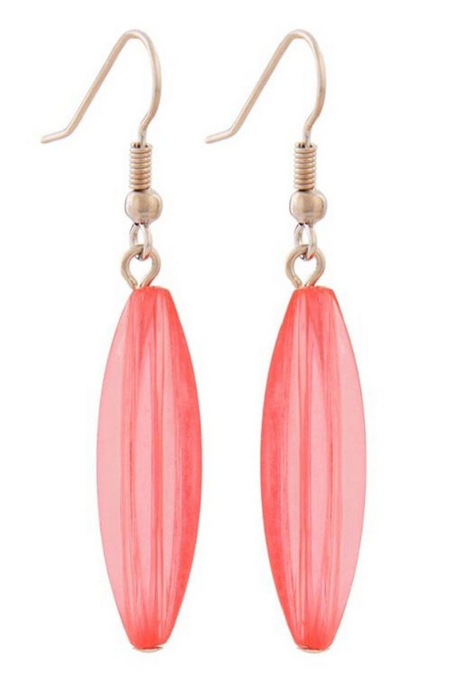 unbespielt Paar Ohrclips Ohrringe Rillenolive Kunststoff pink-transparent 30 x 9 mm, Modeschmuck für Damen von unbespielt