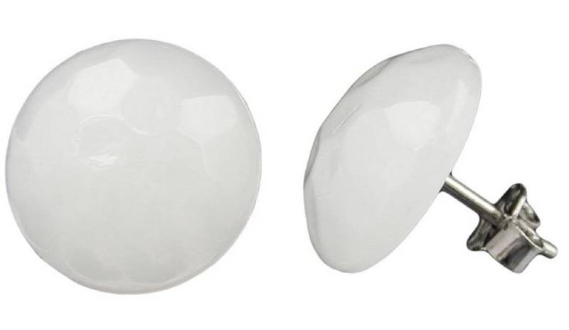 unbespielt Paar Ohrstecker Ohrringe creme-weiß Kunststoff 14 mm flach gewölbt gehämmert, Modeschmuck für Damen von unbespielt