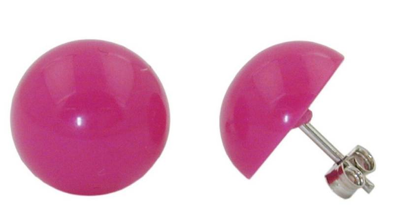 unbespielt Paar Ohrstecker Ohrringe pink-rosa-glänzend halbrund gewölbt Kunststoff 13 mm, Modeschmuck für Damen von unbespielt