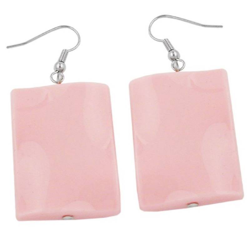 unbespielt Paar Ohrhänger Ohrhaken Viereck rosa glänzend Kunststoff-Perle 56 x 25 mm, Modeschmuck für Damen von unbespielt