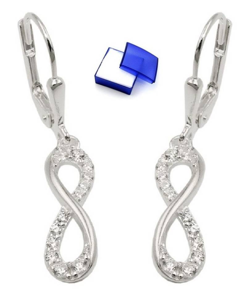 unbespielt Paar Ohrhänger Ohrringe Acht Unendlichkeitszeichen mit Zirkonias 925 Silber 32 x 6 mm, Silberschmuck für Damen von unbespielt