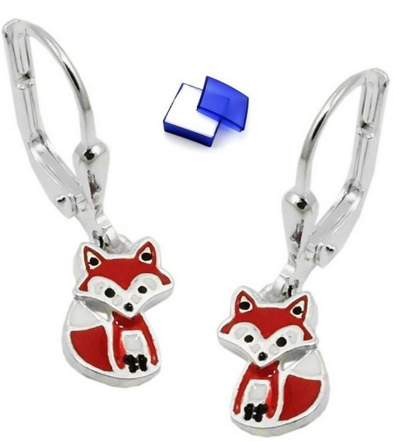 unbespielt Paar Ohrhänger Ohrringe Brisur Fuchs rot-weiß-schwarz lackiert 925 Silber 22 x 6 mm, Silberschmuck für Damen von unbespielt