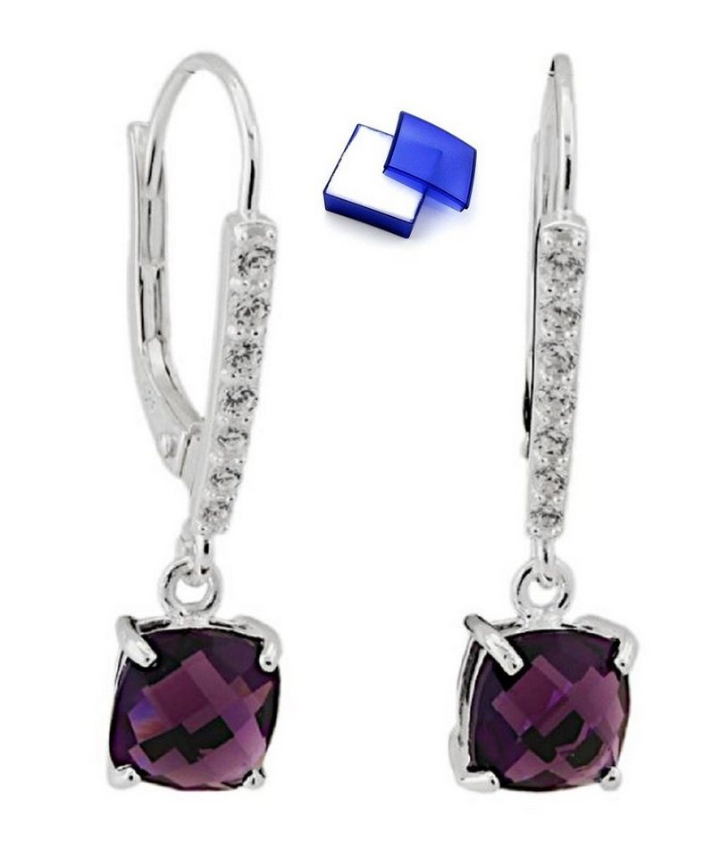 unbespielt Paar Ohrhänger Ohrringe Glasstein amethystfarben mit Zirkonias 925 Silber 26 x 6 mm, Silberschmuck für Damen von unbespielt