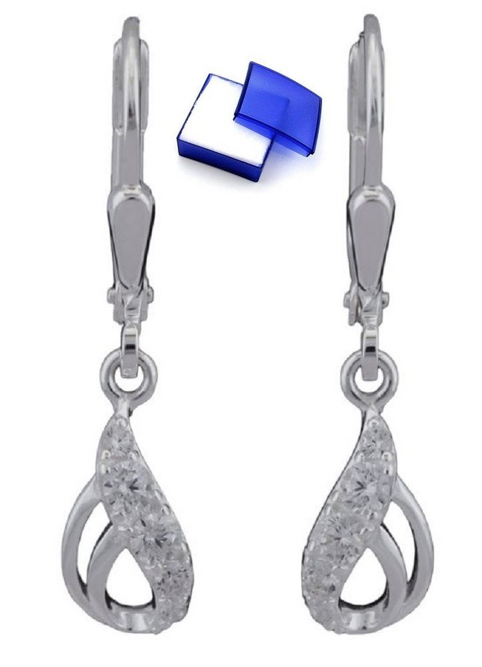 unbespielt Paar Ohrhänger Ohrringe Tropfen mit Zirkonias 925 Silber 25 x 6 mm kl. Schmuckbox, Silberschmuck für Damen von unbespielt