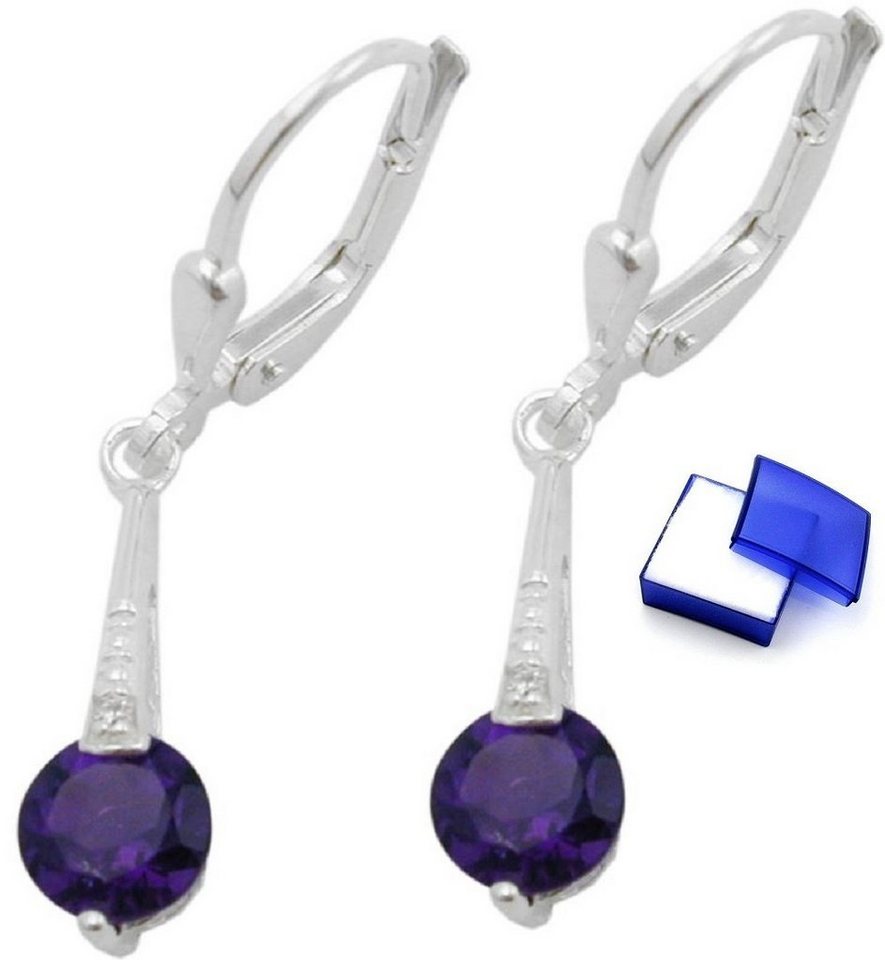 unbespielt Paar Ohrhänger Brisur synthetischer Amethyst mit Zirkonia 29 x 5 mm 925 Silber, Silberschmuck für Damen von unbespielt