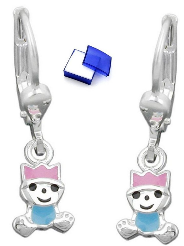unbespielt Paar Ohrhänger Ohrhänger Kleiner König pink-hellbau 925 Silber 24 x 6 mm Schmuckbox, Silberschmuck für Kinder von unbespielt