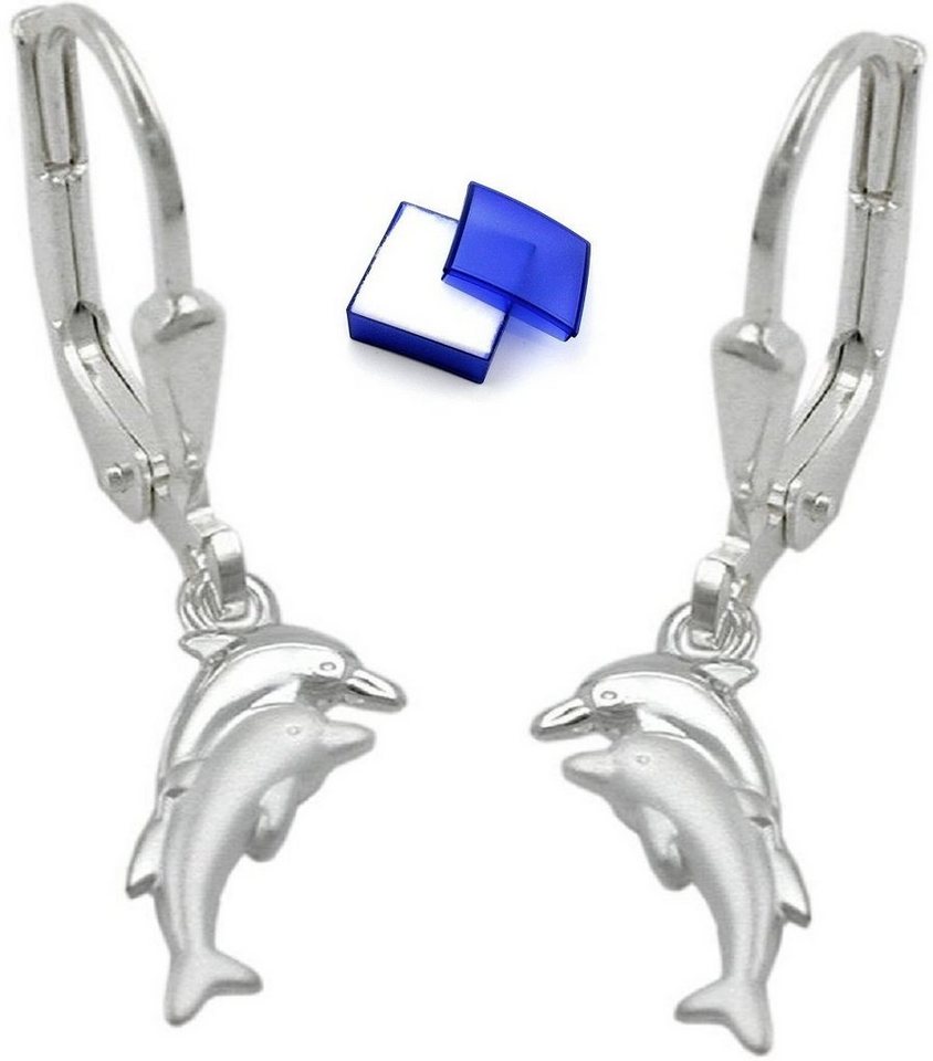 unbespielt Paar Ohrhänger Ohrringe Delfinpaar matt glänzend 925 Silber 25 x 11 mm Schmuckbox, Silberschmuck für Kinder von unbespielt
