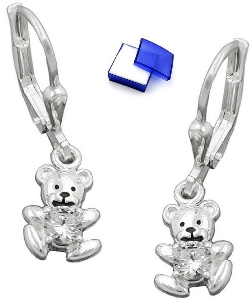 unbespielt Paar Ohrhaken Ohrhänger Ohrringe kleiner Bär mit Zirkonia weiß 925 Silber 24 x 7 mm inkl. kleiner Schmuckbox, Silberschmuck für Kinder von unbespielt