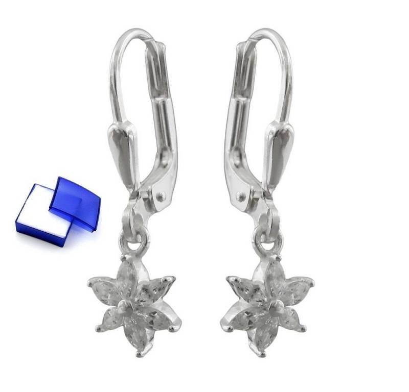 unbespielt Paar Ohrhänger Ohrringe Blume oder Stern Zirkonia 925 Silber 23 x 6 mm kl. Schmuckbox, Silberschmuck für Damen von unbespielt