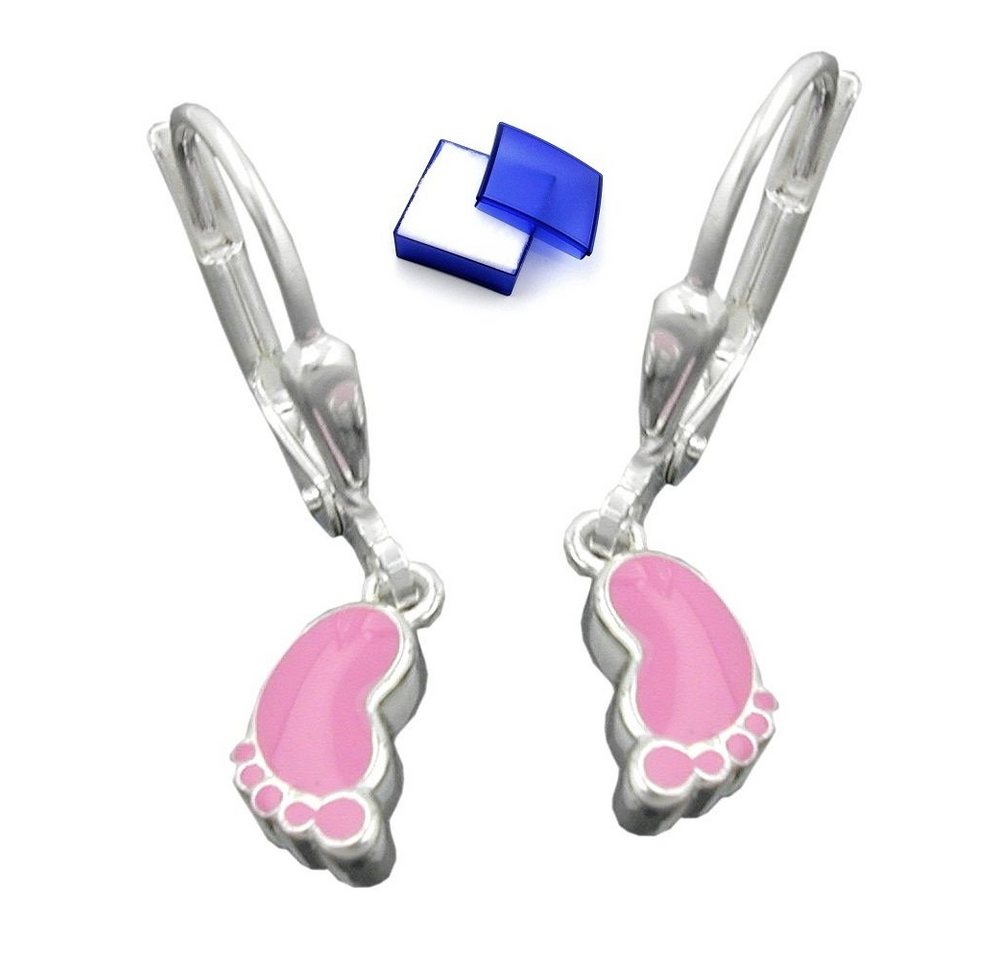 unbespielt Paar Ohrhänger Ohrbrisur Fuß rosa lackiert 925 Silber 23 x 5 mm inklusive Schmuckbox, Silberschmuck für Kinder von unbespielt