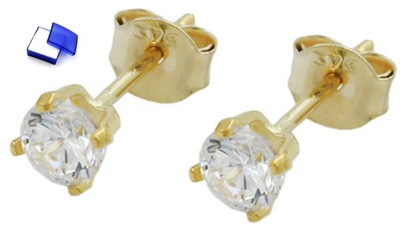 unbespielt Paar Ohrstecker Ohrringe 4 mm Zirkonia 375 Gold inklusive Schmuckbox, Goldschmuck für Damen und Herren von unbespielt