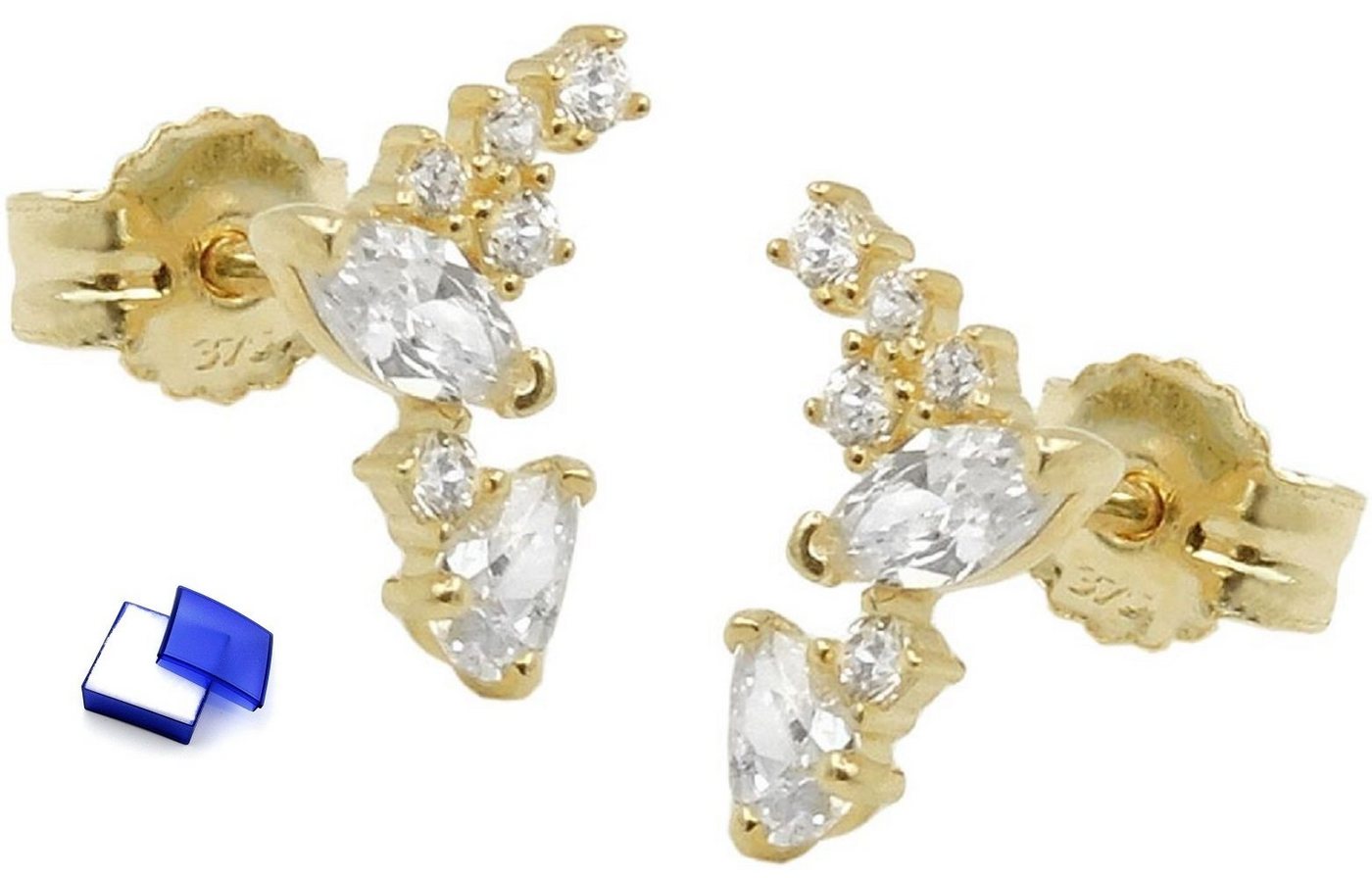 unbespielt Paar Ohrstecker Ohrringe Fantasie mit Zirkonias 375 Gold 7 x 6 mm inkl. Schmuckbox, Goldschmuck für Damen von unbespielt