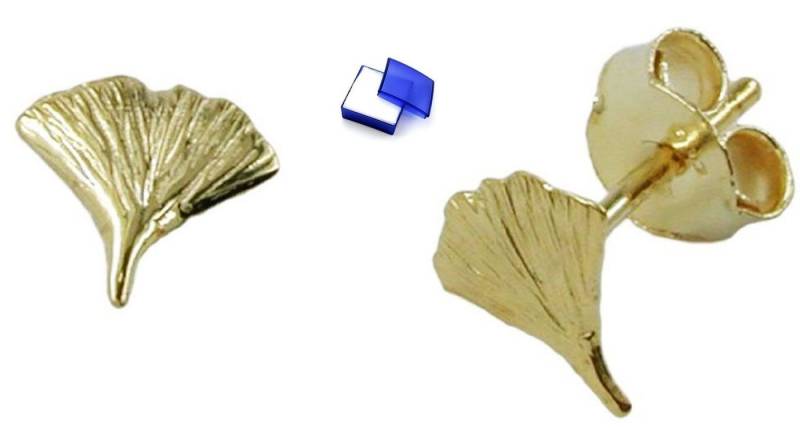 unbespielt Paar Ohrstecker Ohrringe Ginkgoblatt glänzend 375 Gold 7 mm kl. Schmuckbox, Goldschmuck für Damen von unbespielt