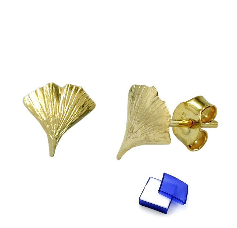 unbespielt Paar Ohrstecker Ohrringe Ginkgoblatt glänzend 9 Karat Gold 9 mm inklusive kl. Schmuckbox, Goldschmuck für Damen von unbespielt