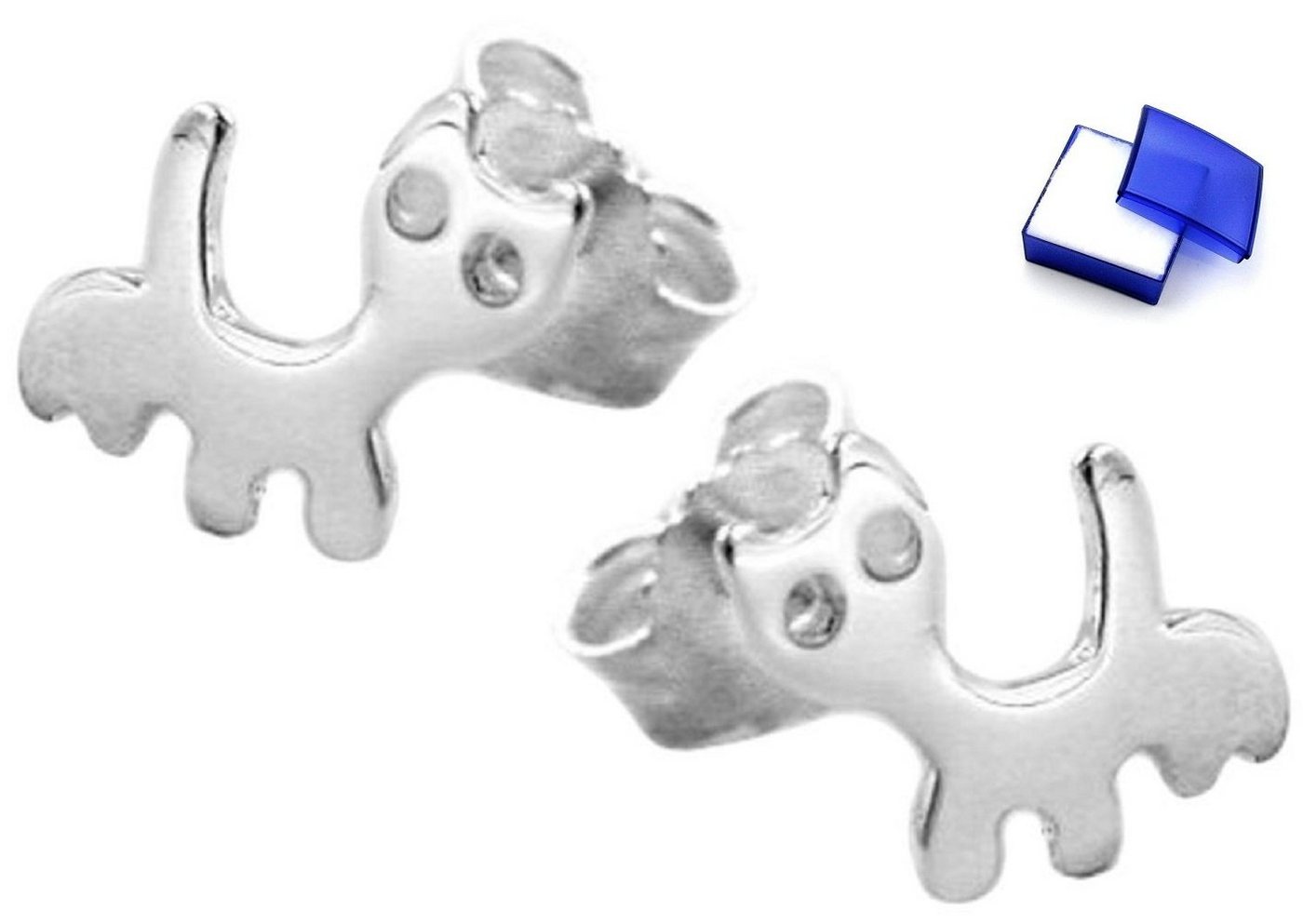 unbespielt Paar Ohrstecker Ohrringe Kinderohrringe Ohrstecker Katze 925 Silber glänzend 6 x 6,5 mm inkl. Schmuckbox, Silberschmuck für Kinder von unbespielt