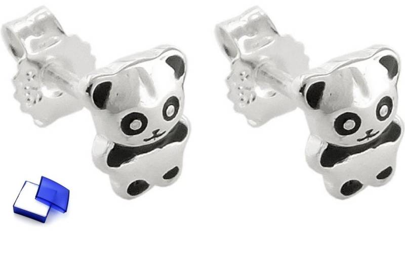 unbespielt Paar Ohrstecker Ohrringe Kleiner Pandabär glänzend schwarz lackiert 925 Silber 6 x 5mm, Silberschmuck für Damen von unbespielt