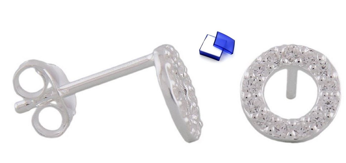 unbespielt Paar Ohrstecker Ohrringe Kreis mit Zirkonias 925 Silber 7 mm kl. Schmuckbox, Silberschmuck für Damen von unbespielt