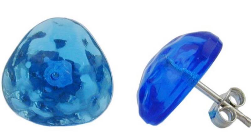 unbespielt Paar Ohrstecker Ohrringe Kunststoff blau transparent gehämmert 14 mm, Modeschmuck für Damen von unbespielt