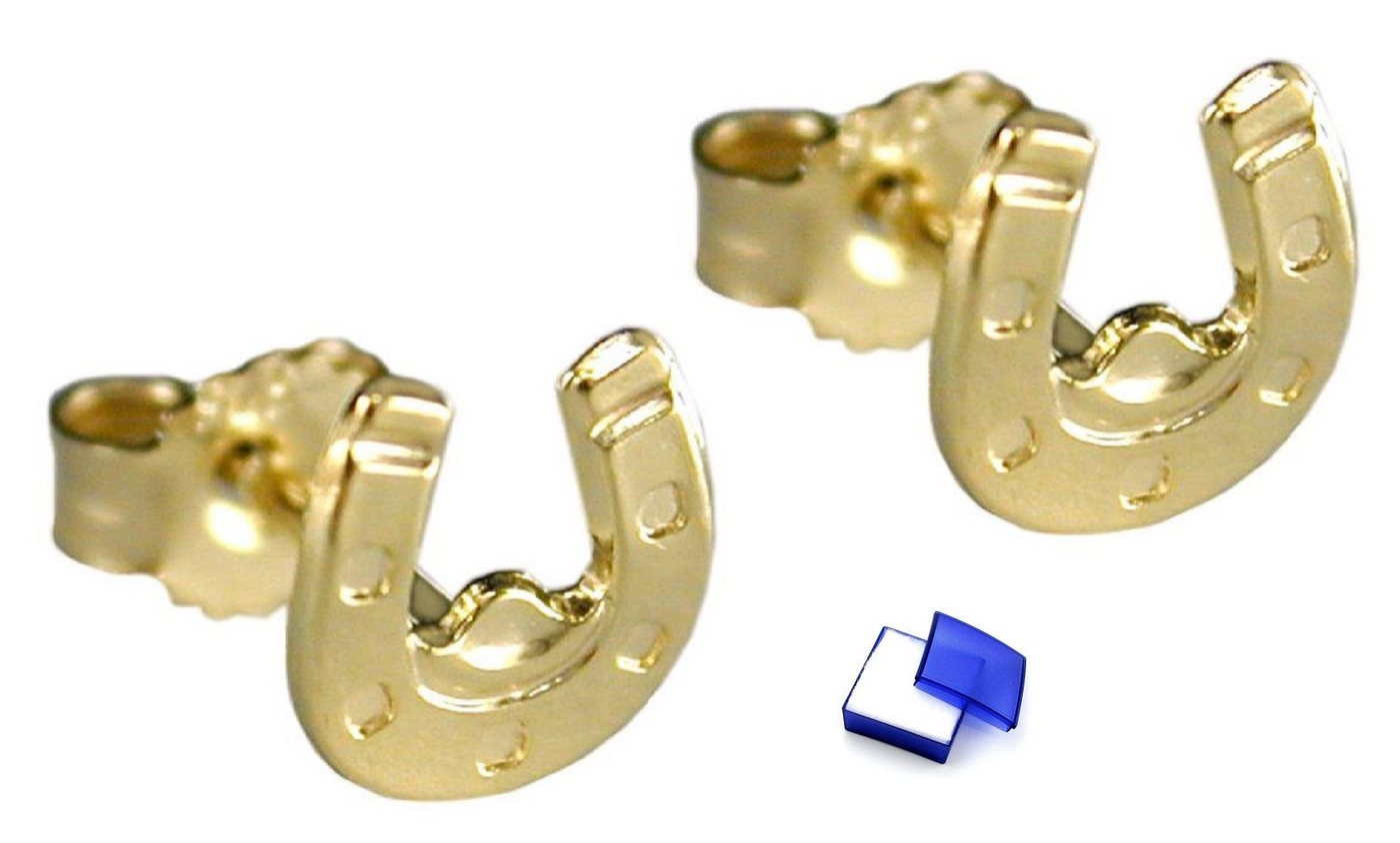 unbespielt Paar Ohrstecker Ohrringe Ohrstecker 6 x 6 mm Hufeisen glänzend 9 Karat Gold inklusive Schmuckbox, Goldschmuck für Damen von unbespielt