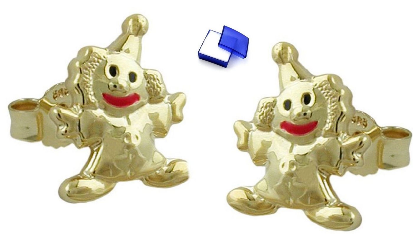 unbespielt Paar Ohrstecker Ohrringe Ohrstecker Clown 8 x 6 mm glänzend farbig lackiert 9 Karat Gold inkl. Schmuckbox, Goldschmuck für Kinder von unbespielt