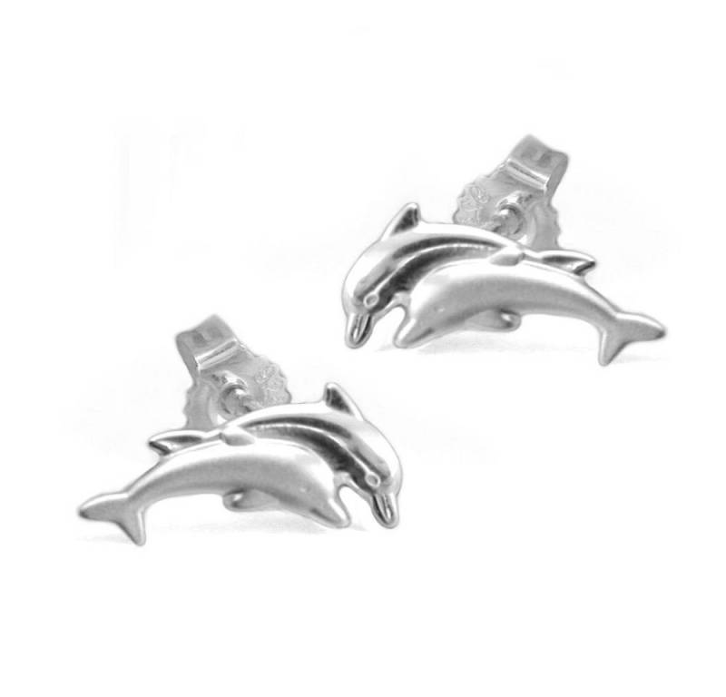 unbespielt Paar Ohrstecker Ohrringe Ohrstecker Delfin-Pärchen matt-glänzend 925 Silber 11 x 5 mm, Silberschmuck für Damen und Herren von unbespielt
