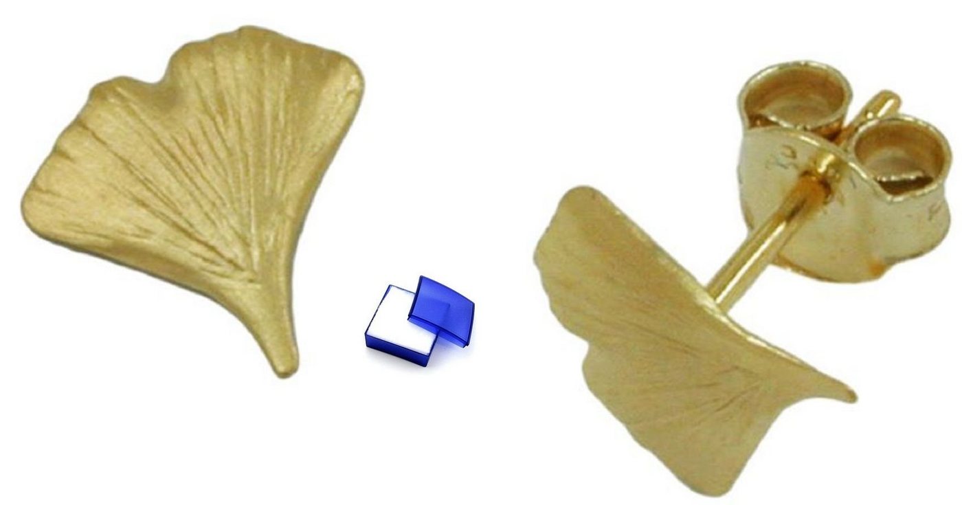 unbespielt Paar Ohrstecker Ohrringe Ohrstecker Ginkgoblatt matt 9 x 8 mm 375 Gold 9 Karat inklusive Schmuckbox, Goldschmuck für Damen von unbespielt