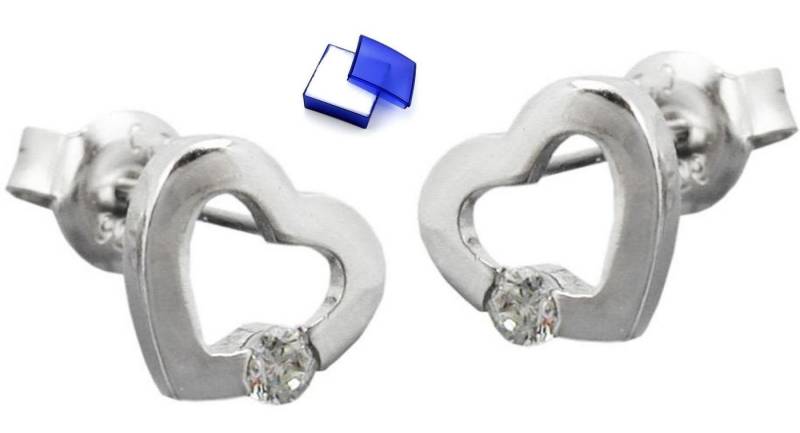 unbespielt Paar Ohrstecker Ohrringe Herz mit Zirkonia glänzend 7 x 8 mm Silber 925 kl. Schmuckbox, Silberschmuck für Damen von unbespielt