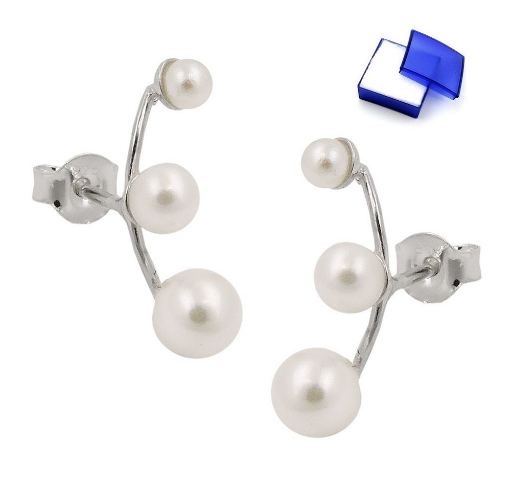 unbespielt Paar Ohrstecker Ohrringe Ohrstecker Imitat Perlen 925 Silber 17 x 5 mm kl. Schmuckbox, Silberschmuck für Damen von unbespielt