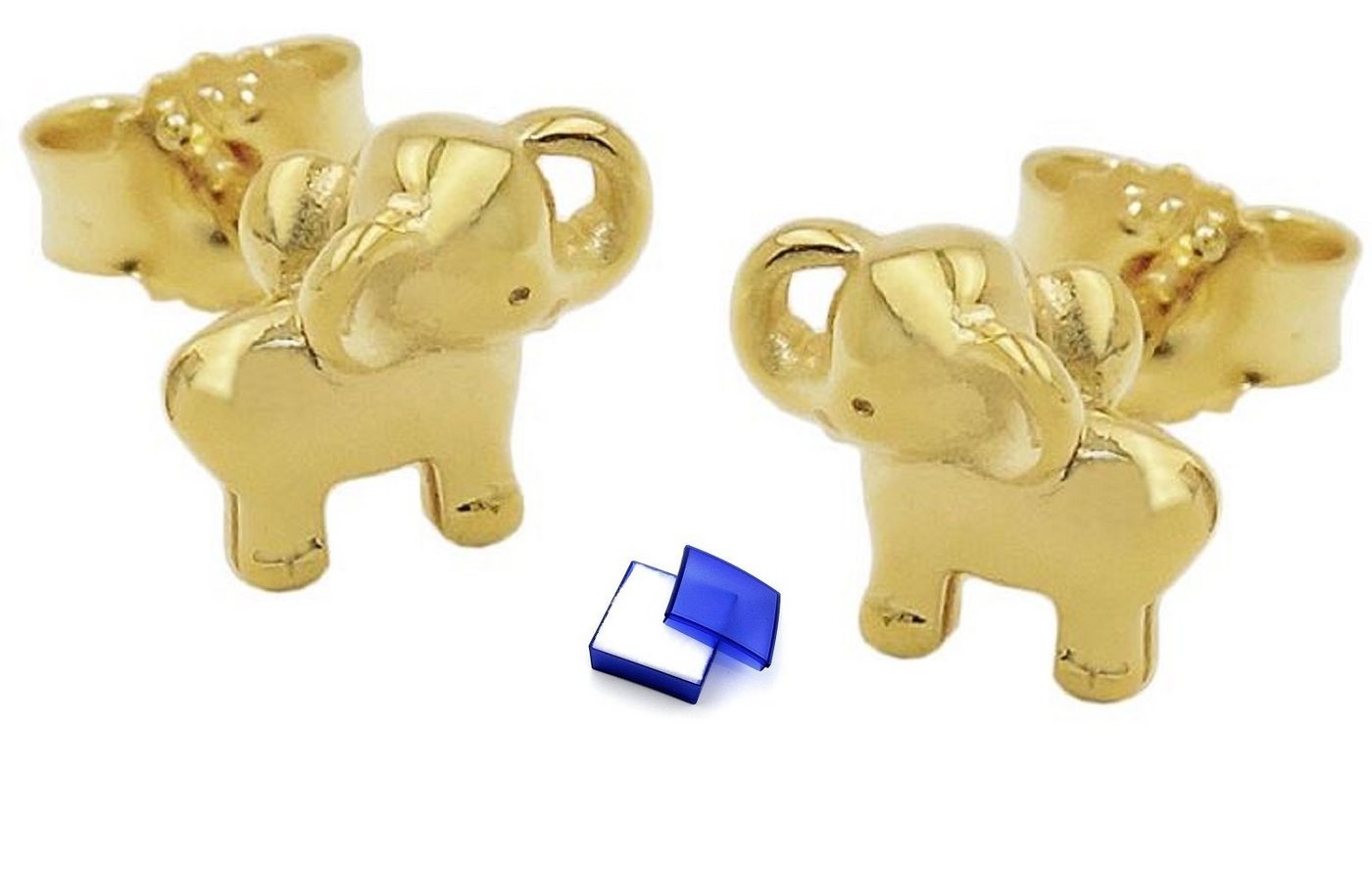 unbespielt Paar Ohrstecker Ohrringe Kleiner Elefant glänzend 375 Gold 6 x 7 mm inkl. Schmuckbox, Goldschmuck für Kinder von unbespielt