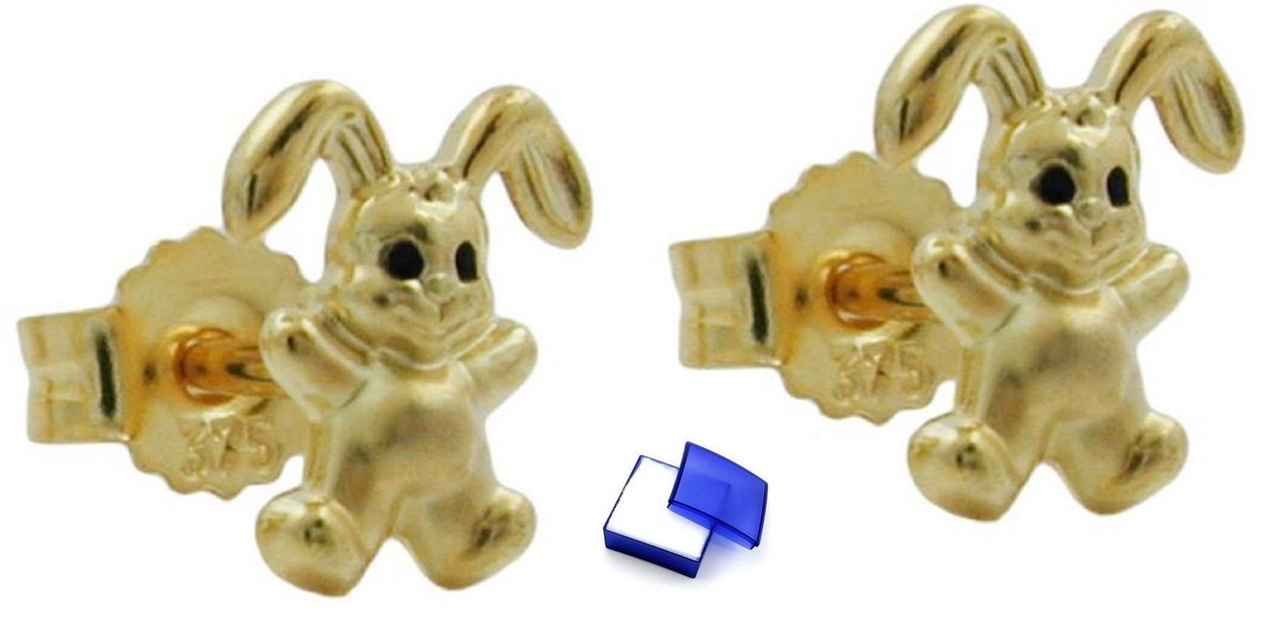 unbespielt Paar Ohrstecker Ohrringe Ohrstecker Kleiner Hase matt glänzend 9 Karat Gold 7 x 6 mm inklusive Schmuckbox, Goldschmuck für Kinder von unbespielt