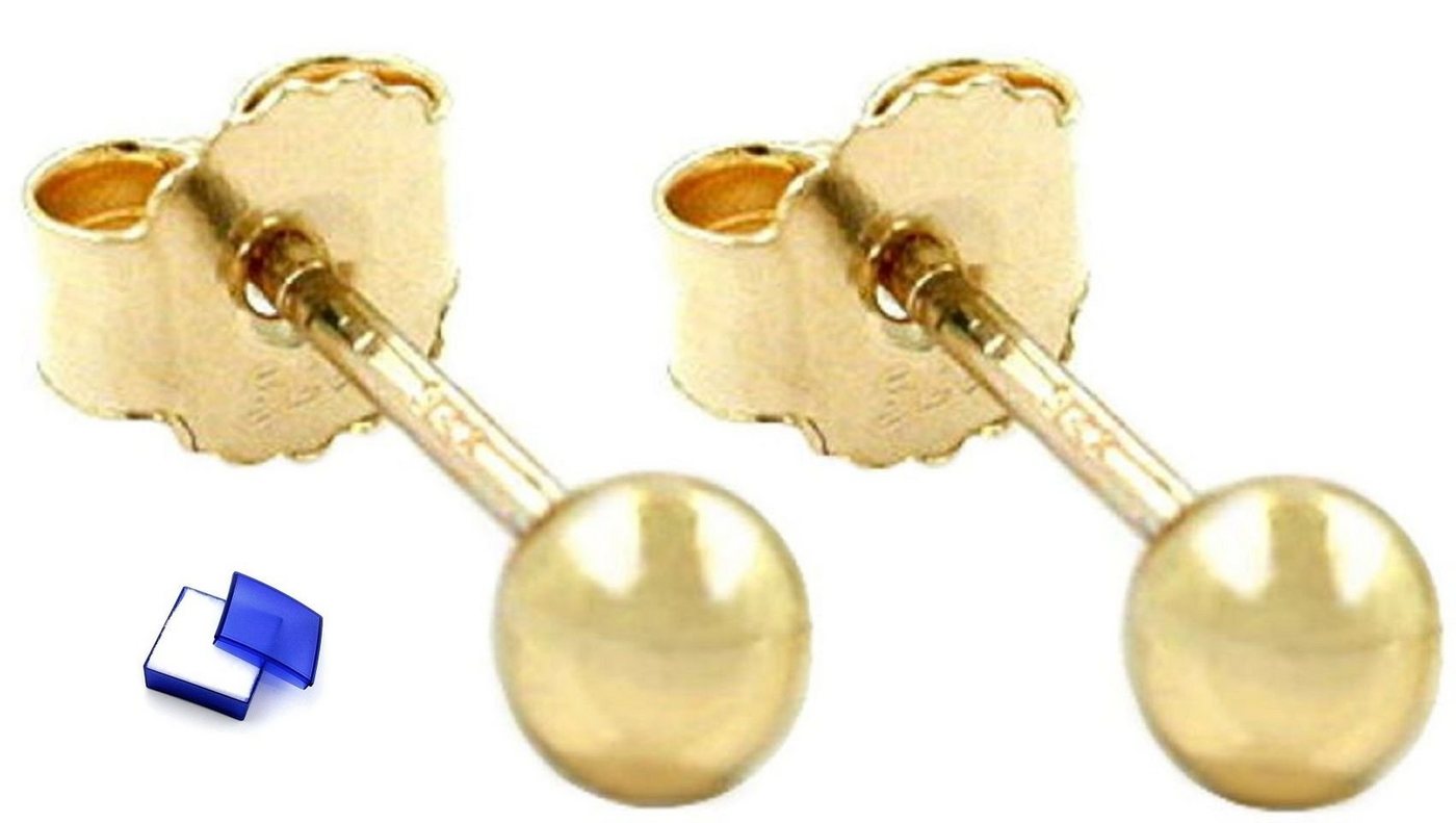 unbespielt Paar Ohrstecker Ohrringe Ohrstecker Kugel 3 mm hohl 375 Gold 9 Karat inklusive Schmuckbox, Goldschmuck für Damen von unbespielt