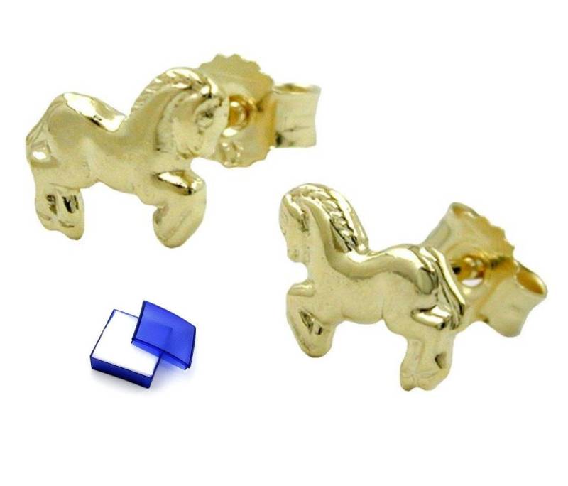 unbespielt Paar Ohrstecker Ohrringe Ohrstecker Pferde glänzend 375 Gold 6 x 7 mm kl. Schmuckbox, Goldschmuck für Damen von unbespielt