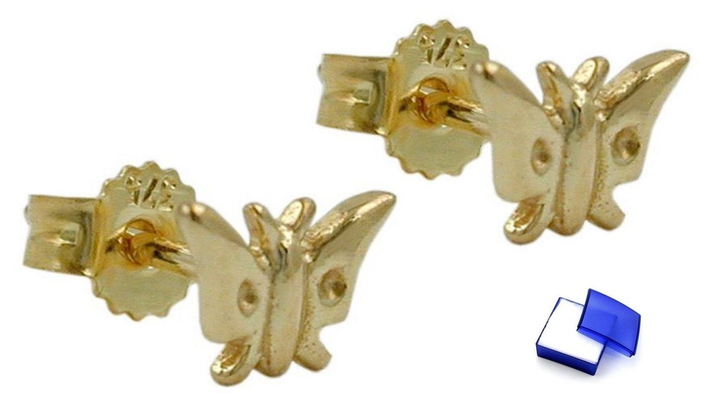 unbespielt Paar Ohrstecker Ohrringe Ohrstecker Schmetterling glänzend 9 Karat Gold 5 x 7 mm inklusive Schmuckbox, Goldschmuck für Kinder von unbespielt