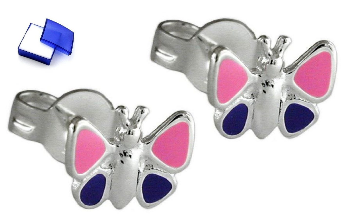 unbespielt Paar Ohrstecker Ohrringe Ohrstecker Schmetterling pink-lila lackiert 925 Silber 8 mm inklusive kleiner Schmuckbox, Silberschmuck für Kinder von unbespielt