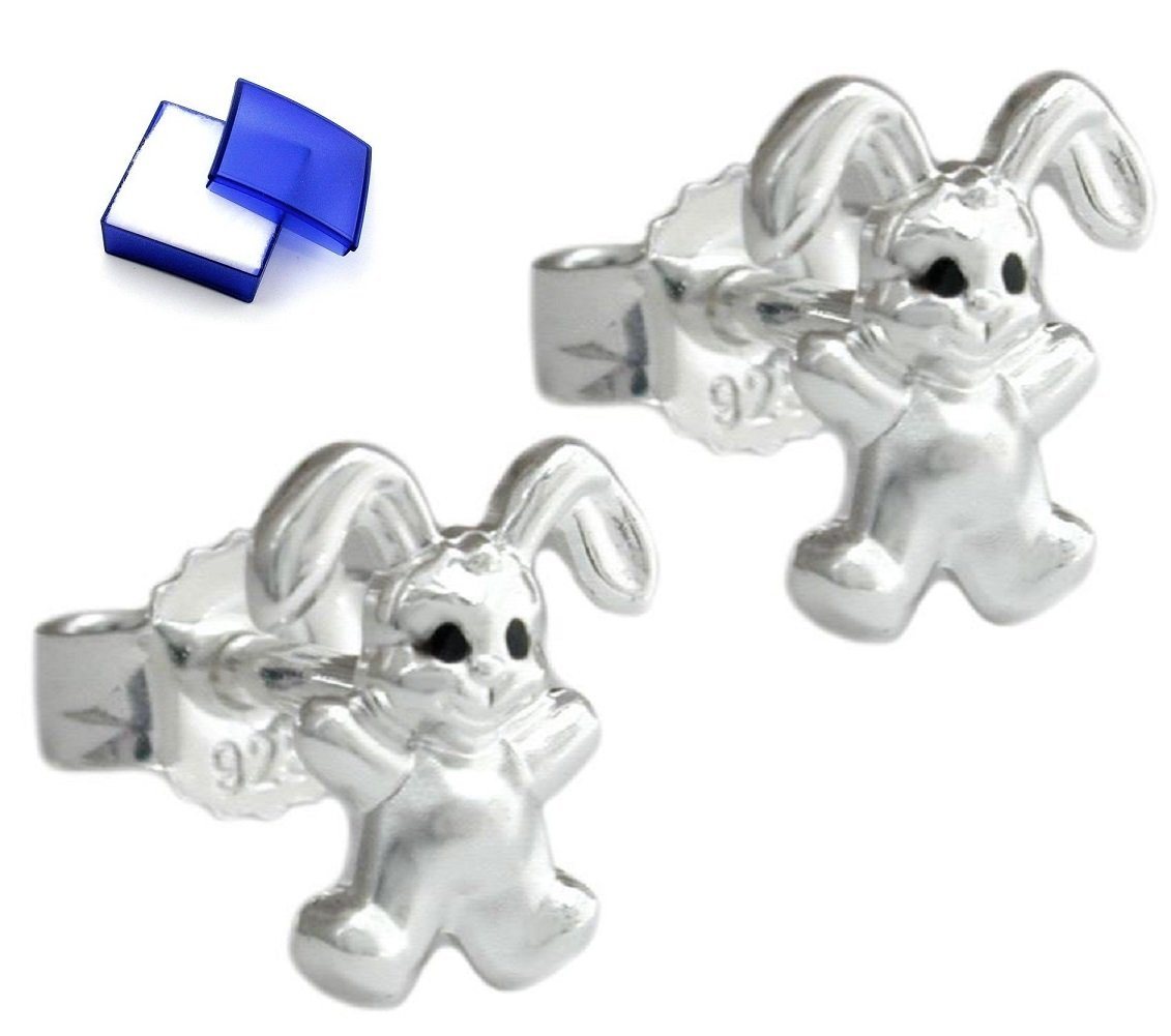 unbespielt Paar Ohrstecker Ohrringe Ohrstecker kleiner Hase matt-glänzend 925 Silber 11 x 9 mm inkl. kleiner Schmuckbox, Silberschmuck für Kinder von unbespielt