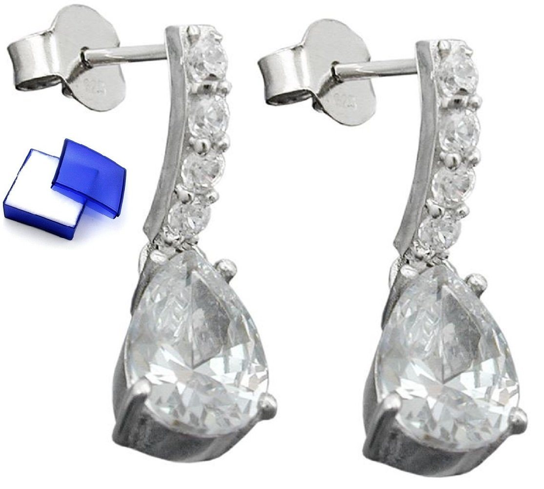 unbespielt Paar Ohrstecker Ohrringe Ohrstecker mit weißen Zirkonias rhodiniert 925 Silber 21 x 6 mm inklusive Schmuckbox, Silberschmuck für Damen von unbespielt