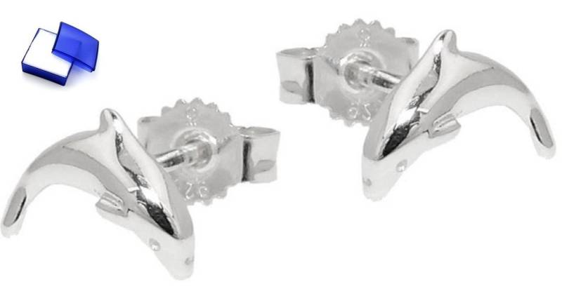 unbespielt Paar Ohrstecker Ohrringe springender Delfin glänzend 925 Silber 10 mm kl. Schmuckbox, Silberschmuck für Damen von unbespielt
