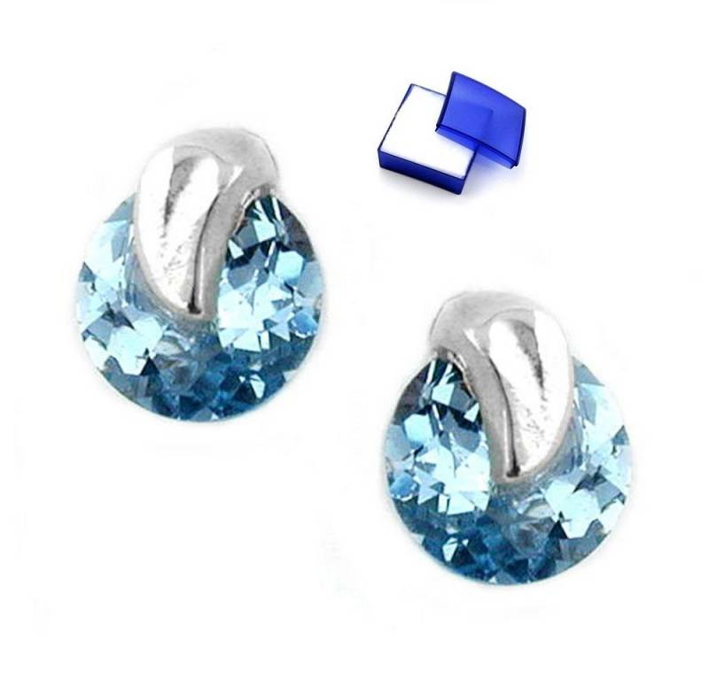 unbespielt Paar Ohrstecker Ohrstecker synthetischer Aquamarin 925 Silber 7 x 6 mm kl. Schmuckbox, Silberschmuck für Damen von unbespielt