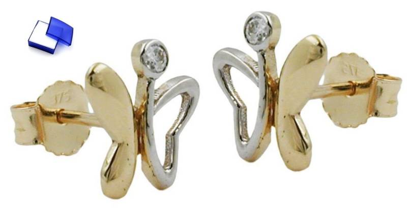 unbespielt Paar Ohrstecker Ohrringe Schmetterling bicolor 375 Gold 8 x 7 mm kl. Schmuckbox, Goldschmuck für Damen von unbespielt