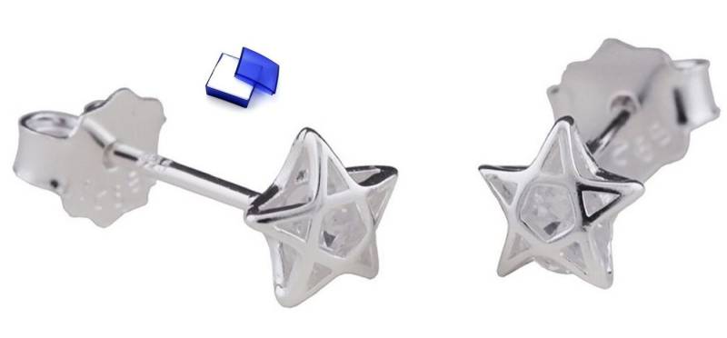 unbespielt Paar Ohrstecker Ohrringe Stern Pentagramm mit Zirkonia weiß 925 Silber 6 mm, Silberschmuck für Damen von unbespielt