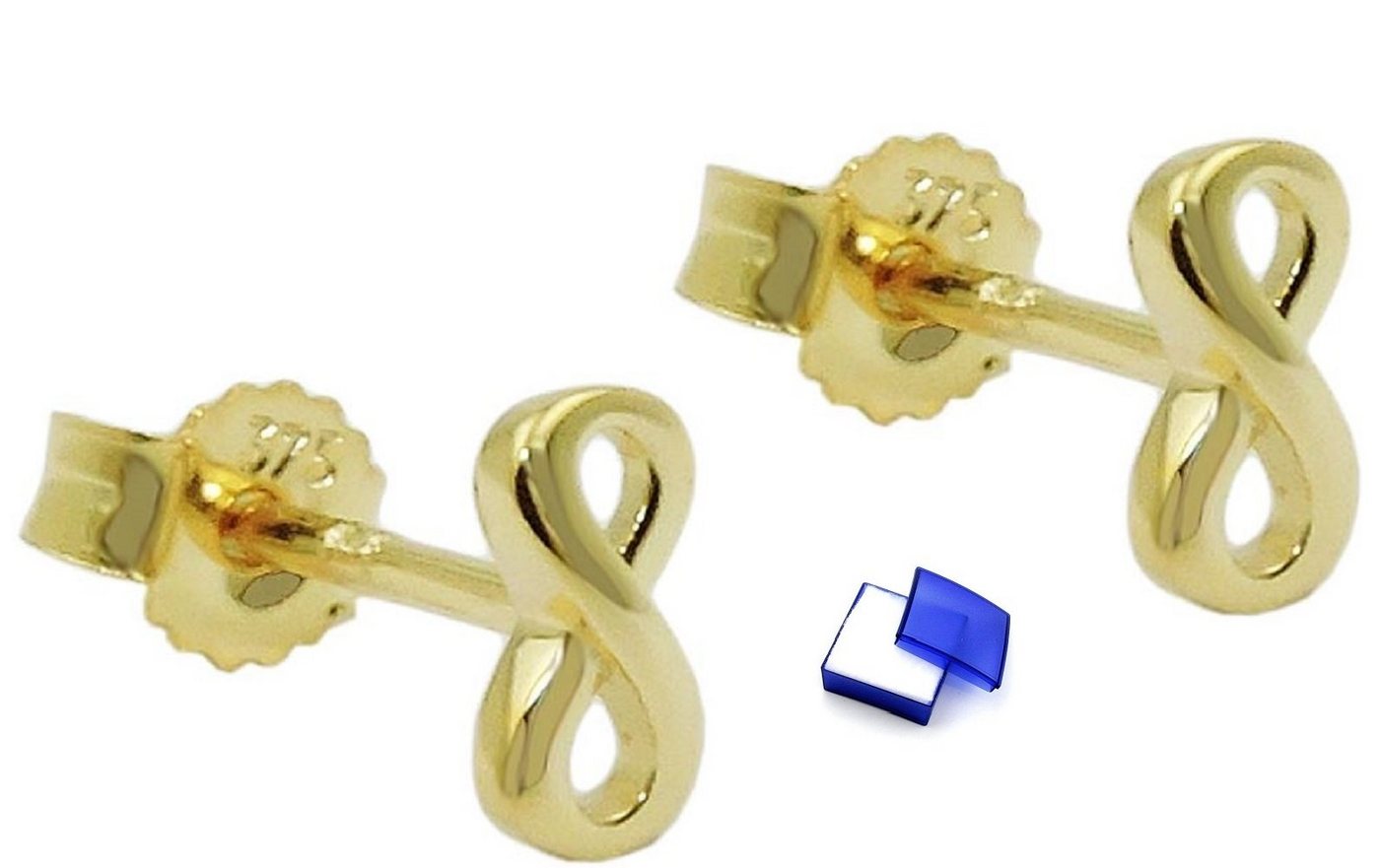 unbespielt Paar Ohrstecker Ohrringe Unendlichkeitszeichen 750 Gold 6 x 3 mm inkl. Schmuckbox, Goldschmuck für Damen von unbespielt
