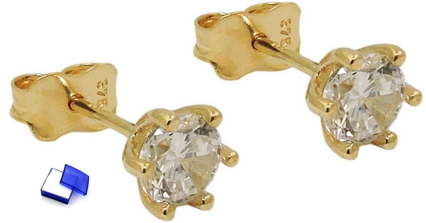 unbespielt Paar Ohrstecker Ohrringe Zirkonia 375 Gold 5 mm inklusive Schmuckbox, Goldschmuck für Damen und Herren von unbespielt
