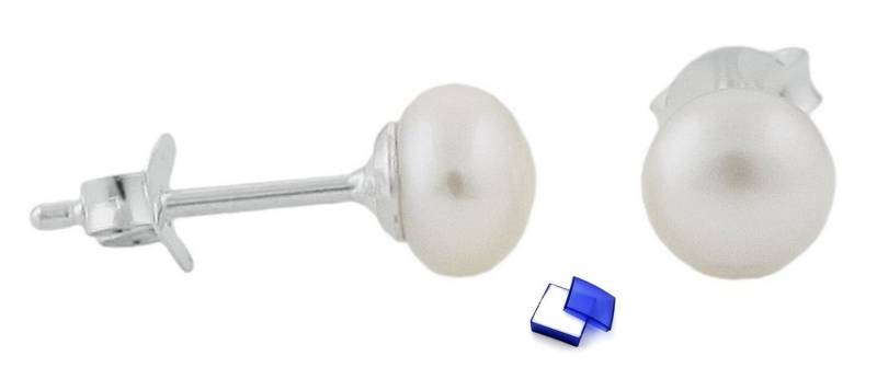 unbespielt Paar Ohrstecker Ohrringe mit weißer Süßwasserzuchtperle 925 Silber 6 x 5 mm Schmuckbox, Silberschmuck für Damen von unbespielt